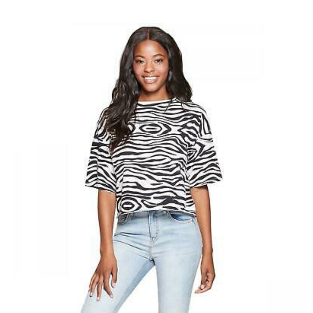 New! Grayson Threads Zebra Print Cotton Crop Top